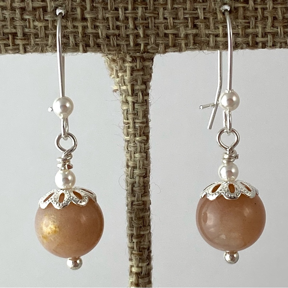 Peach Moonstone Earrings - Picture 3 of 4